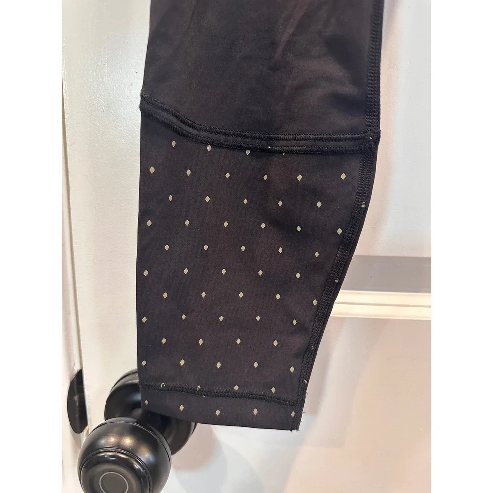 Lululemon Leggings Womens 10 Black Excellent Reflective Dot Running Tights